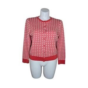 LOFT OUTLET Printed Button Up Cardigan Orange & White Size XL